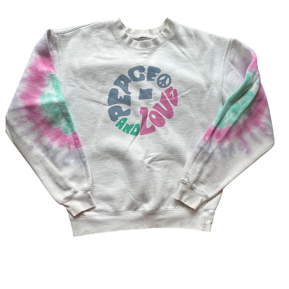 Portland Gear Peace and Love Oregon Tie Dye Sleeve Sweatshirt White Medium